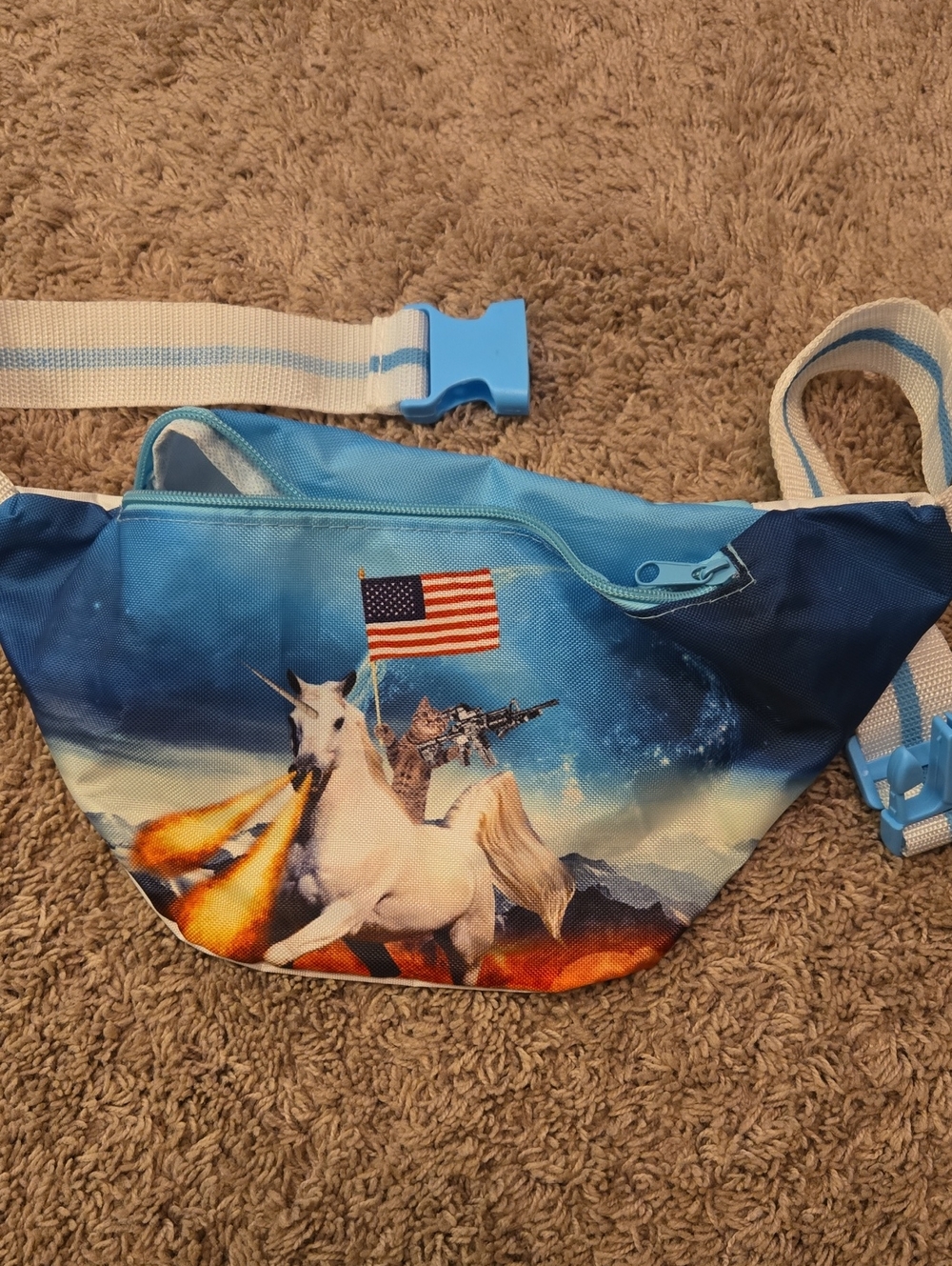 4/$20 EUC Funny Themed Unicorn Cat Merica Fanny Pack